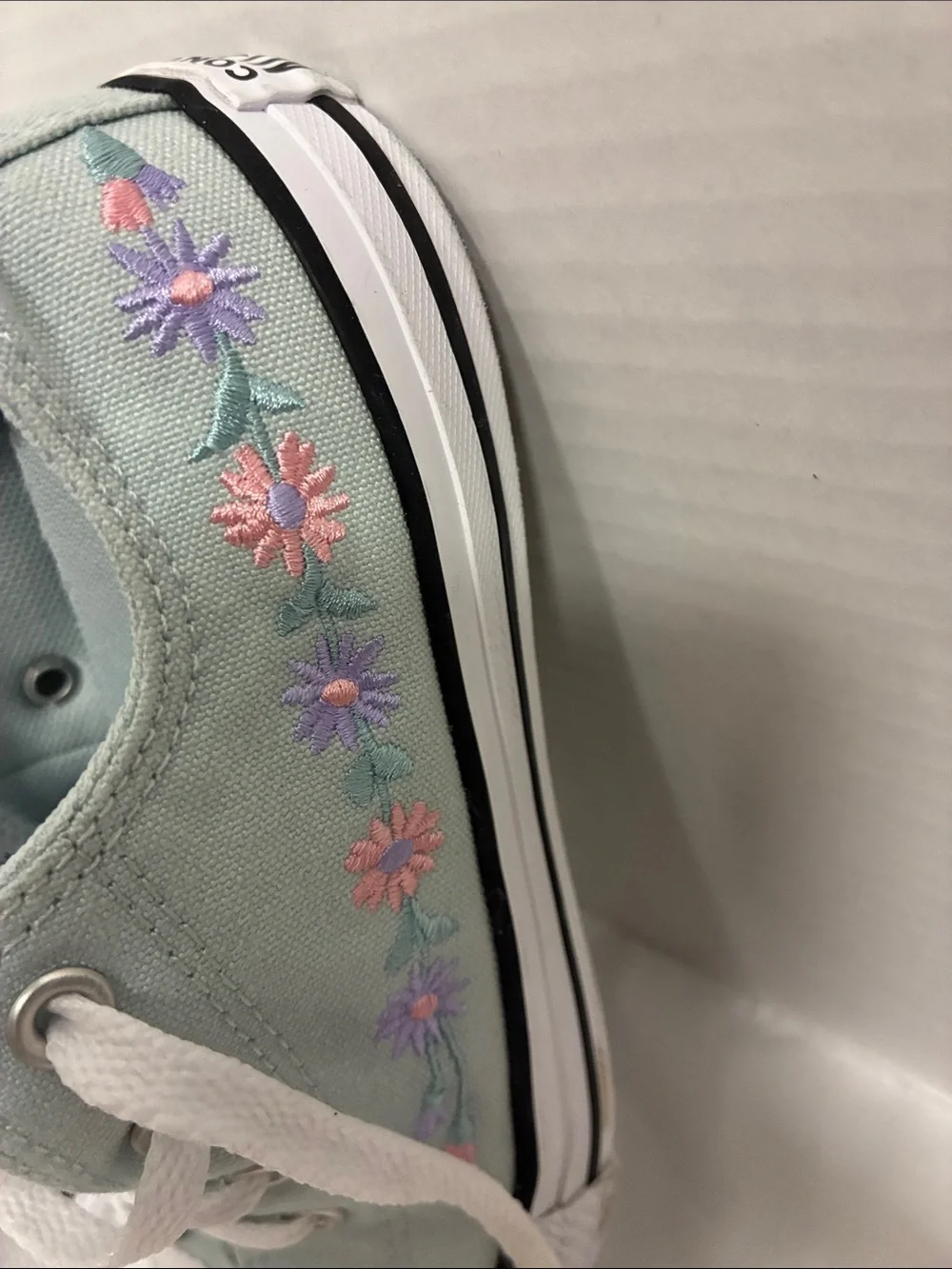 Converse Low Top Sneakers in Mint with Pastel Floral Embroidery